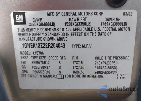 2002 Chevrolet Tahoe Z71 z USA, uszkodzony, nr VIN 1GNEK13Z22R264049